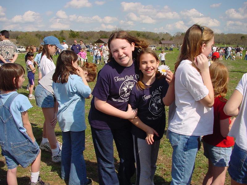 2001 - Indian Princess Spring Campout, Ray Roberts SP, TX - Stephanie & Jessica playing IP games.jpg - 2001 - Indian Princess Spring Campout, Ray Roberts SP, TX - Stephanie & Jessica playing IP games
